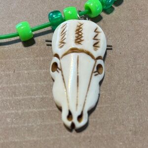 Carved Animal Skull Pendant Necklace
